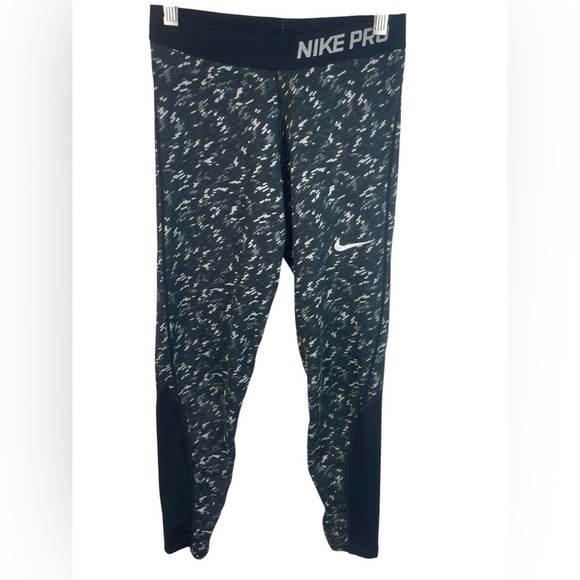 Nike Pro Black Patterned Stretchy Waistband Dri-Fit Leggings Size XL Kids GUC - Picture 1 of 13